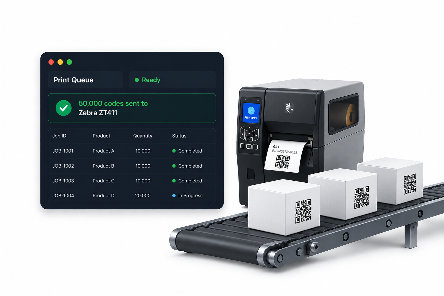 Serialise products and print traceability codes at line speed