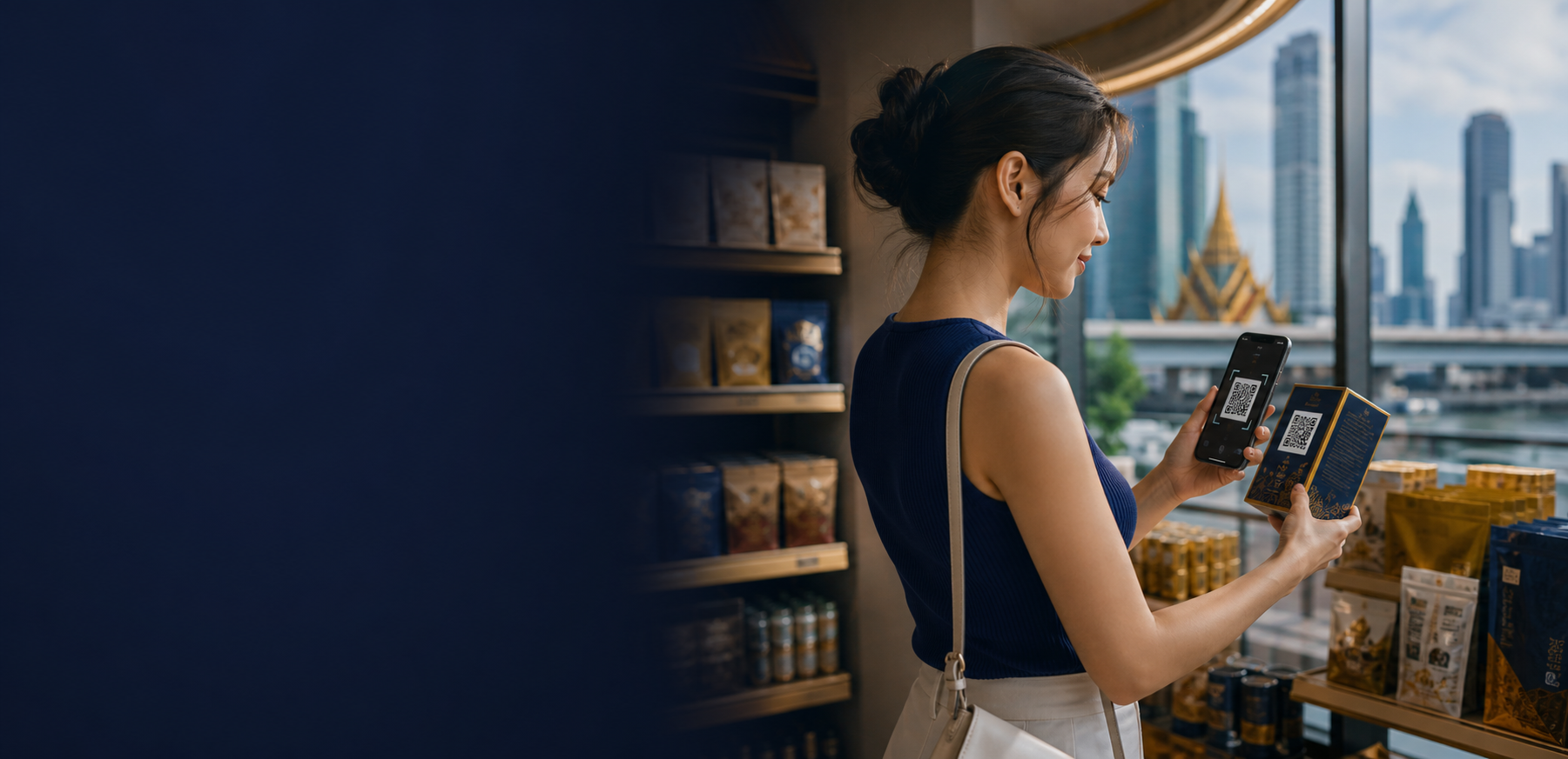 Customer scanning a product to join a loyalty programme in Bangkok