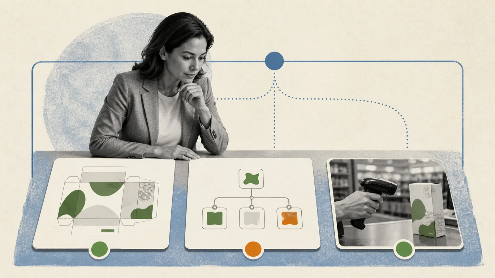 Packaging manager coordinating pack artwork, product data hierarchy and checkout scanner testing.