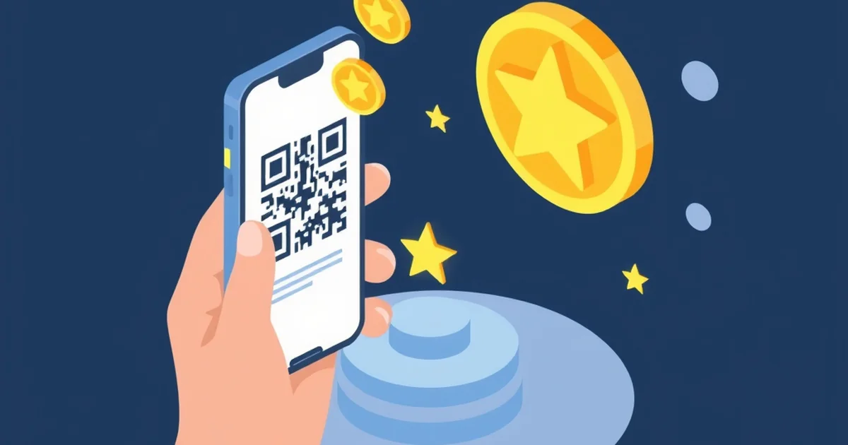 Illustration of a customer scanning a QR code to earn loyalty rewards through a scan-to-earn program