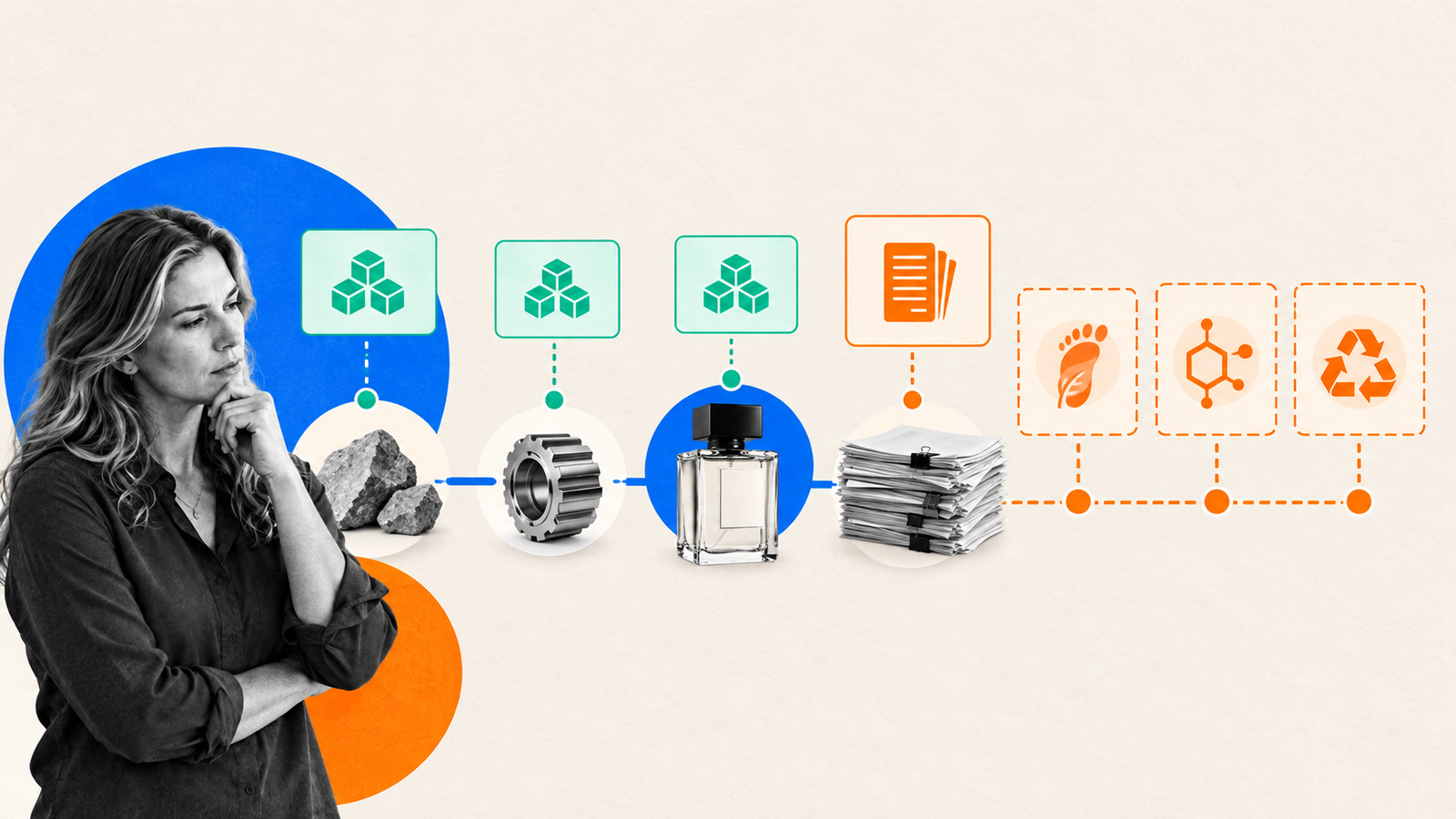 Existing product records and missing footprint, substance, and end-of-life data fields.
