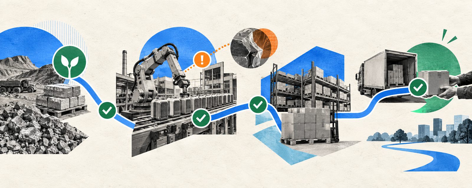 ERP integration flow connecting production line data to supply chain verification